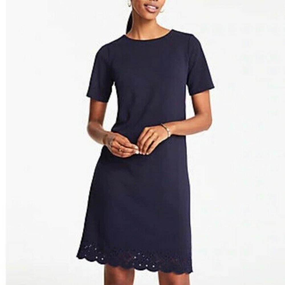 NEW Ann Taylor Eyelet Hem T-shirt Shift Dress, Night Sky / Navy Blue, Size 6